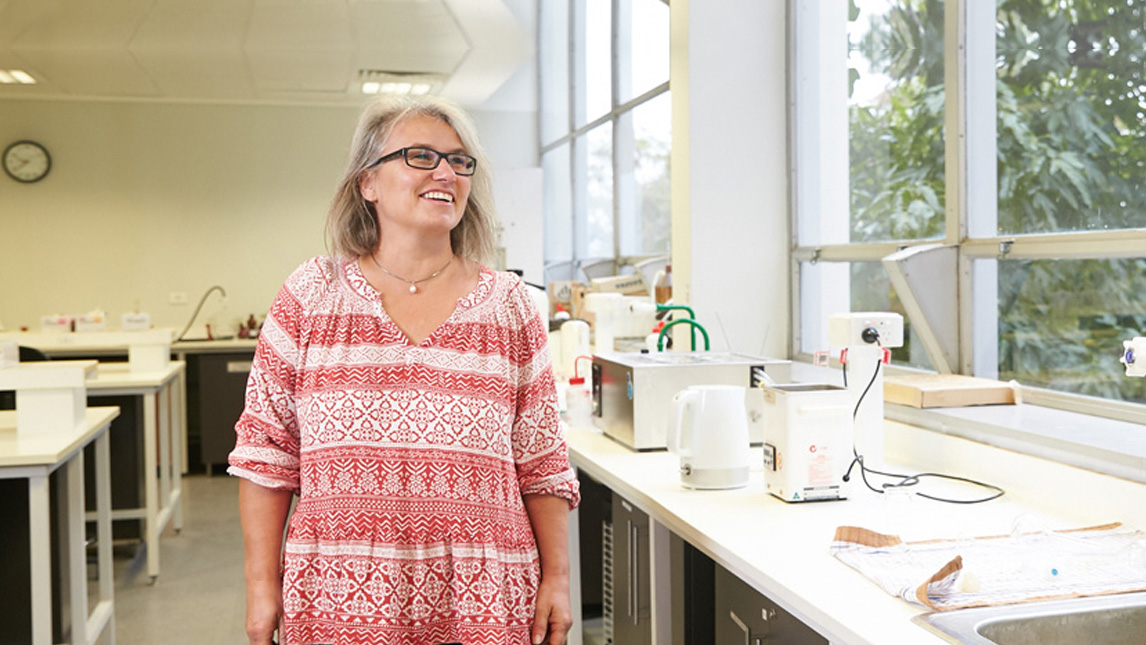 Dr Connie Locher in a lab environment