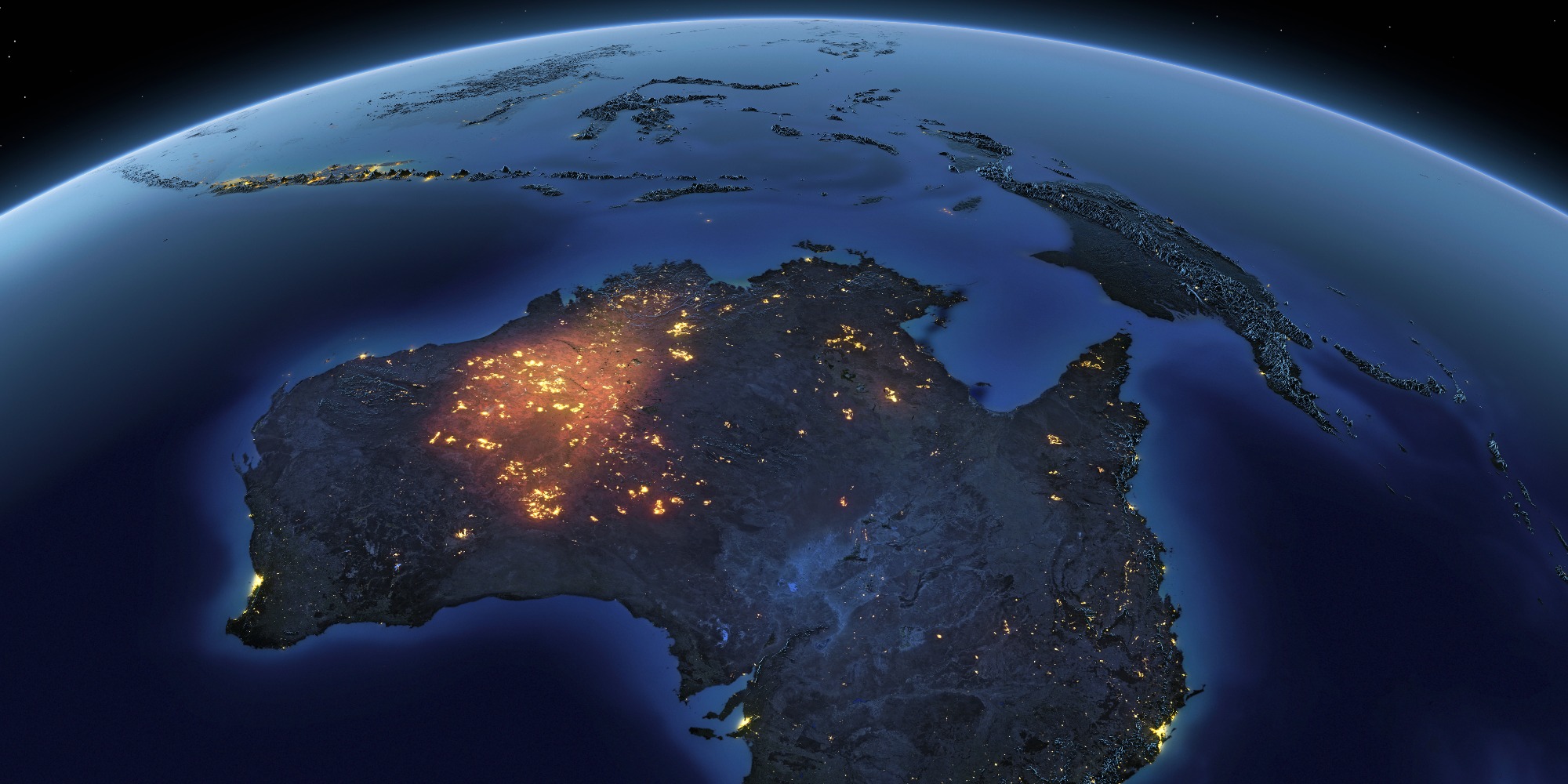 Earth globe in space, with data spots over Australia