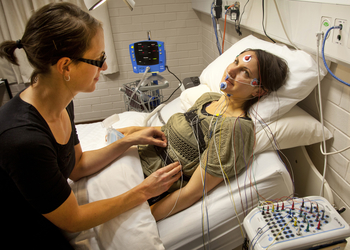 Sleep researcher with patient