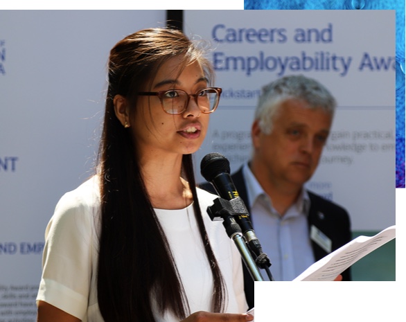 Female graduate speaking and Career and Employability awards