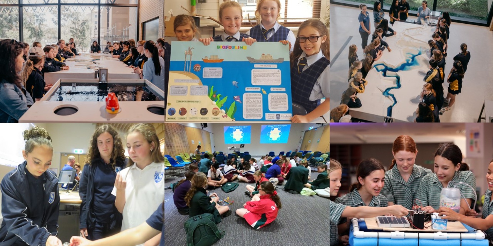 Collage of students partaking in Girls in Engineering activities