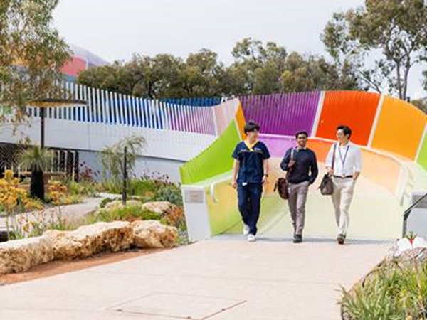 Image of students walking across a bridge to Kings Park