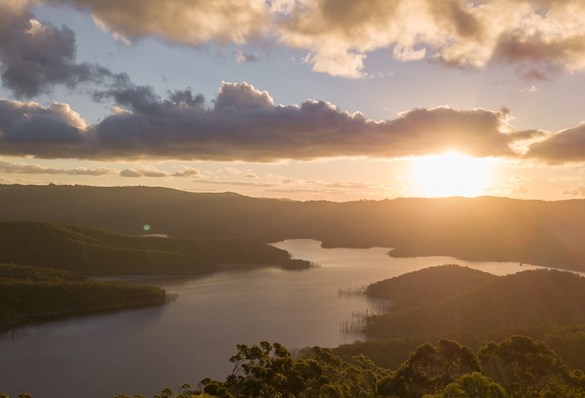 Sun setting over lake in Australia 
