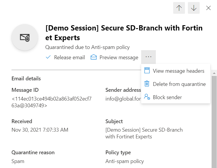 Quarantine portal message