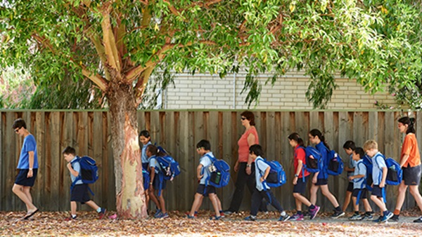 School children lining up