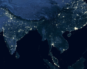 Photo from space of Asia with lit-up cities