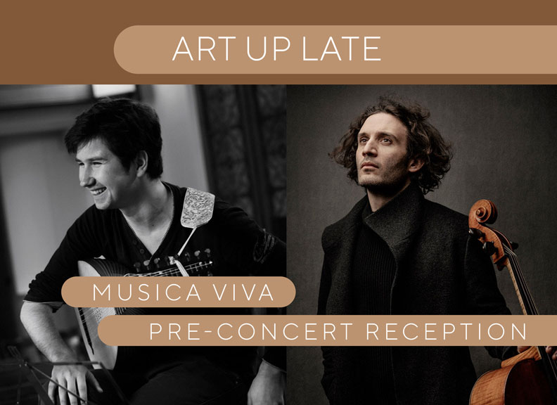 An image comprising of two photos. Each is of a young male musician. On the left is a photo in black and white and the young man smiles and is casually holding a guitar like instrument across his knee. The other photo in colour depicts a young man looking serious and out to a distance and he hold a cello to his side.