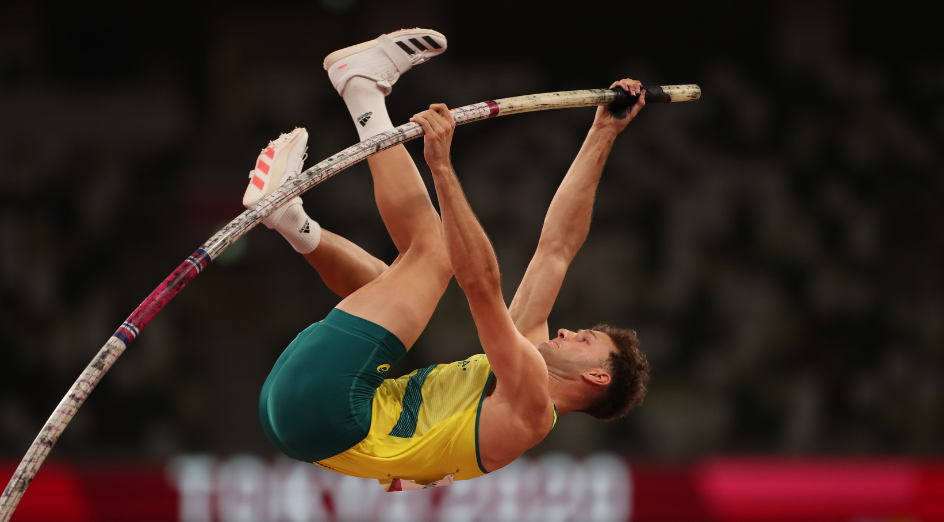 TOKYO, JAPAN August 3: Kurtis Marschall of Australia in action in the pole vault competition during the Track and Field competition at the Olympic Stadium at the Tokyo 2020 Summer Olympic Games on August 3rd, 2021 in Tokyo, Japan. (Photo by Tim Clayton/Corbis via Getty Images)