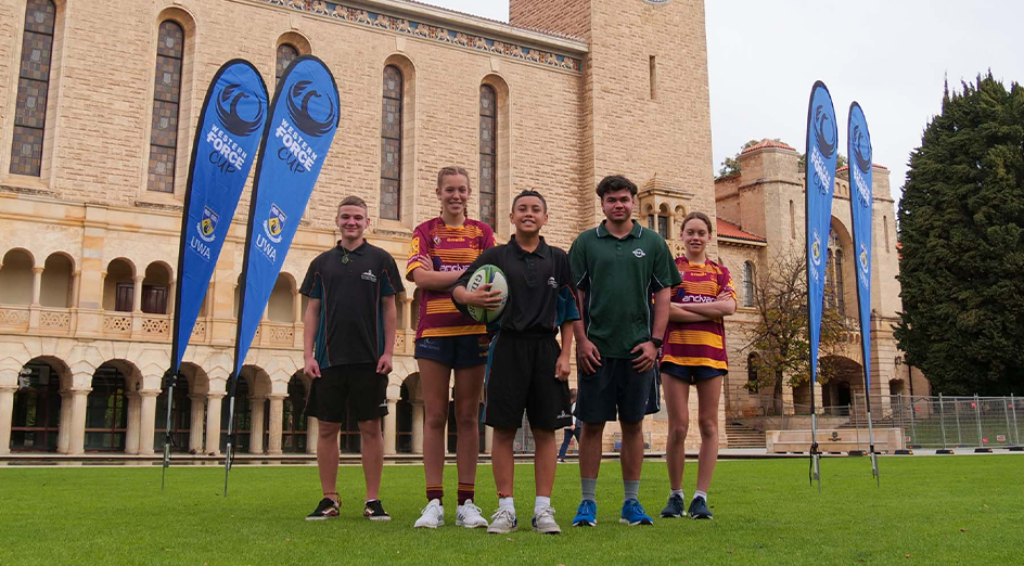Joseph Banks Secondary College student Ethan Withers, Wests Scarborough player Trinity Lea, Joseph Banks Secondary College student Juzdyn Raymond, Shenton College student Kelan O'Brien, Wests Scarborough player Anna Wilmot