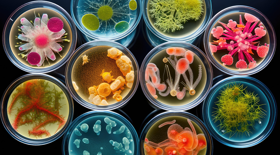 Petri dishes full of colourful germs