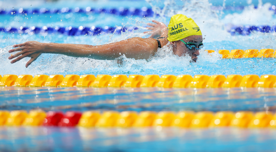 TOKYO, JAPAN - JULY 30: Brianna Throssell of Team Australia competes in heat one of the Women's 4 x 100m Medley Relay on day seven of the Tokyo 2020 Olympic Games at Tokyo Aquatics Centre on July 30, 2021 in Tokyo, Japan. (Photo by Tom Pennington/Getty Images)