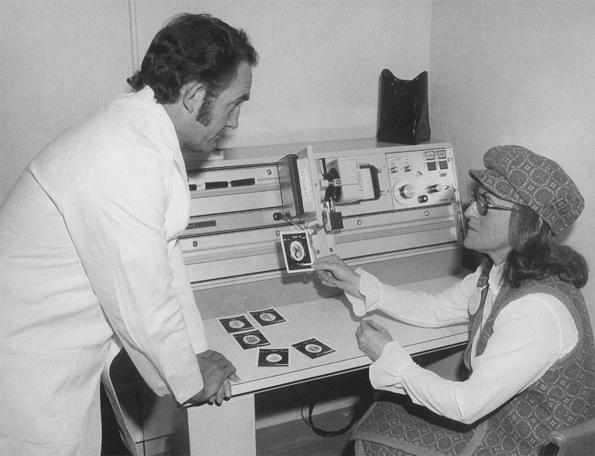 Clinical Professor Lesley Cala in 1975, with the first CT head scanner in Australia at Sir Charles Gairdner Hospital