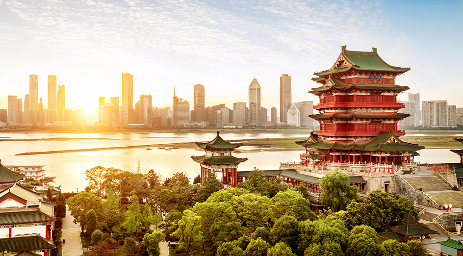 Asian city and traditional temple