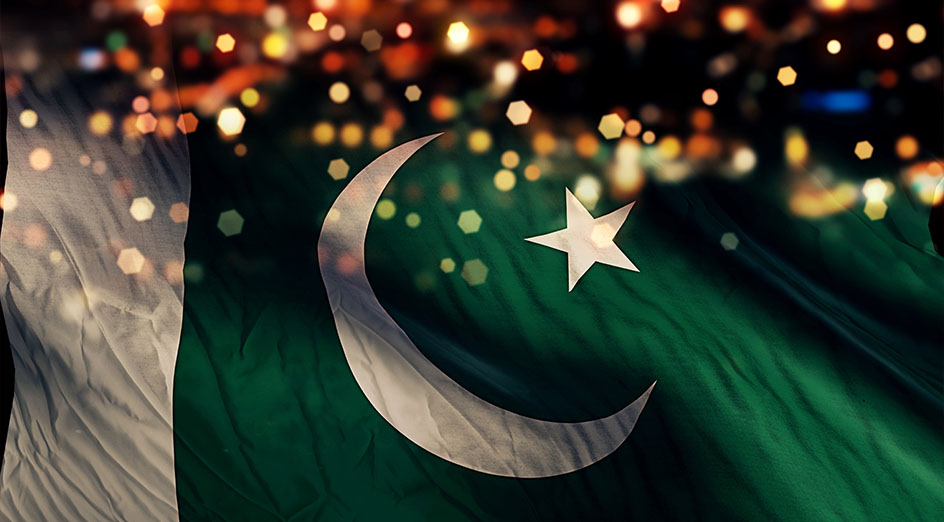 pakistan flag with lights behind 