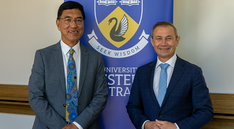UWA Vice-Chancellor Professor Amit Chakma and Deputy Premier Roger Cook 