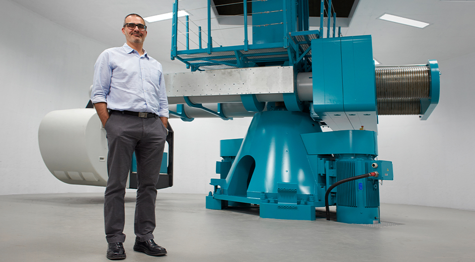 UWA Oceans Institute Director Professor Christophe Gaudin with a geotechnical centrifuge, which will be used in the research. 