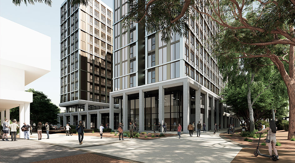 Artist render of the street level. Plus Studio: Attributing drawings/imagery