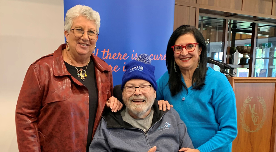 Professor Samar Aoun (right) with Maureen and Drew Bathgate