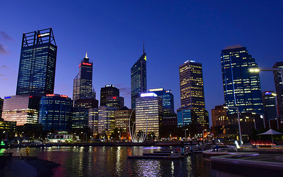 Perth city skyline at dusk