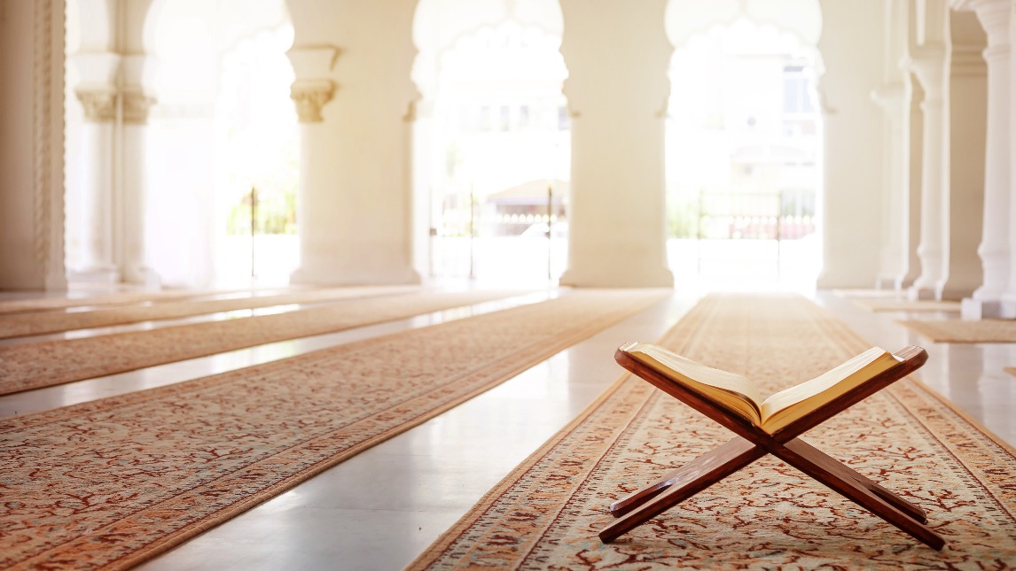 The Quran sitting inside a mosque