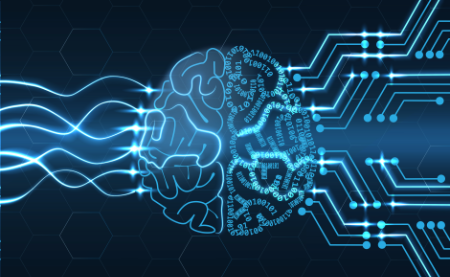 Illustration of a brain and data flowing in and out