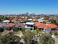 Aerial urban landscape view of suburban cityscape in Perth