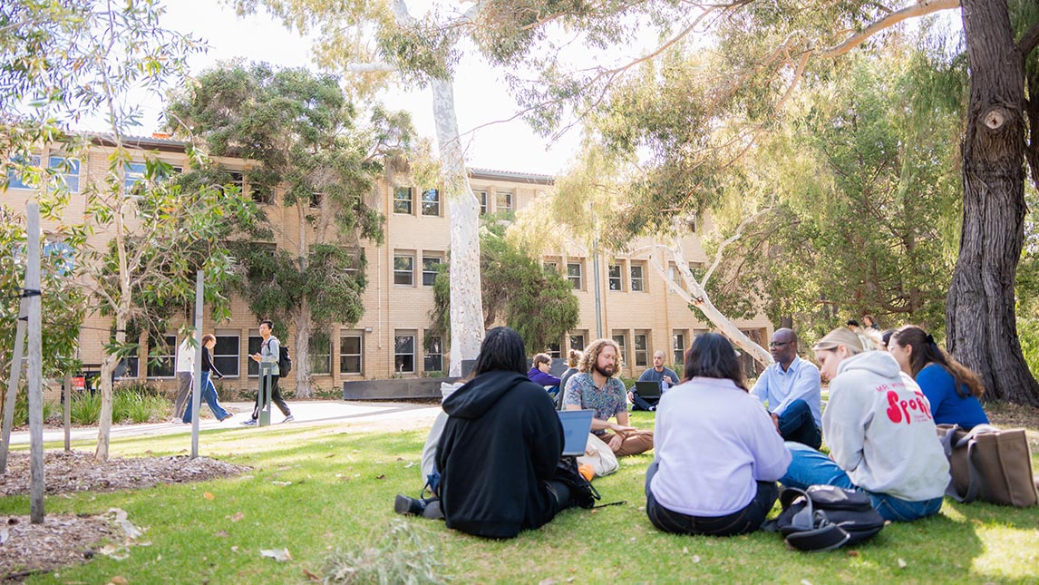 social work teaching on lawn