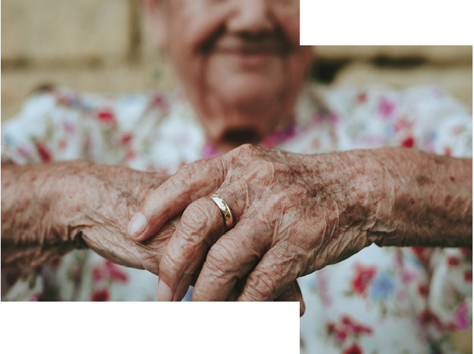 Close up shot of elderly person hands
