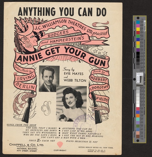 program of the show 'Annie Get Your Gun' picturing Evie Hayes and Webb Tilton