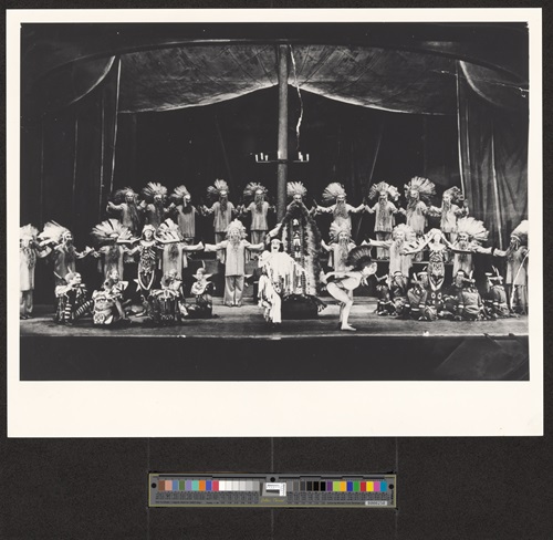 a cast photo on stage in the 1950s from the His Majesty's Theatre