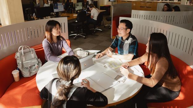 Four students studying in Bayliss Building