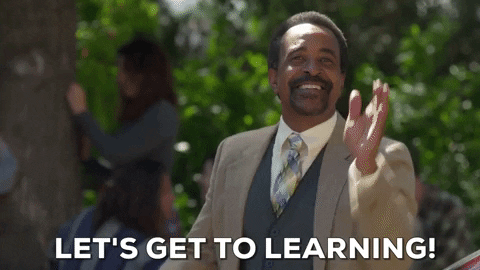 GIF with character saying "Let's get to learning"