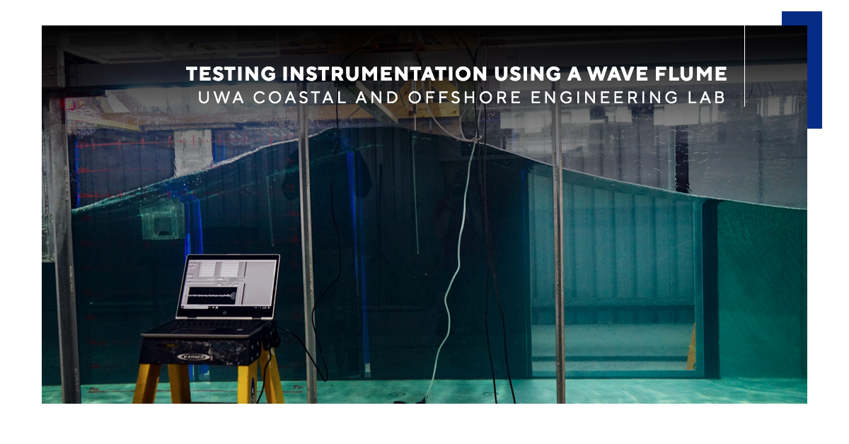 Students testing instrumentation in UWA’s Coastal and Offshore Engineering Laboratory wave flume.