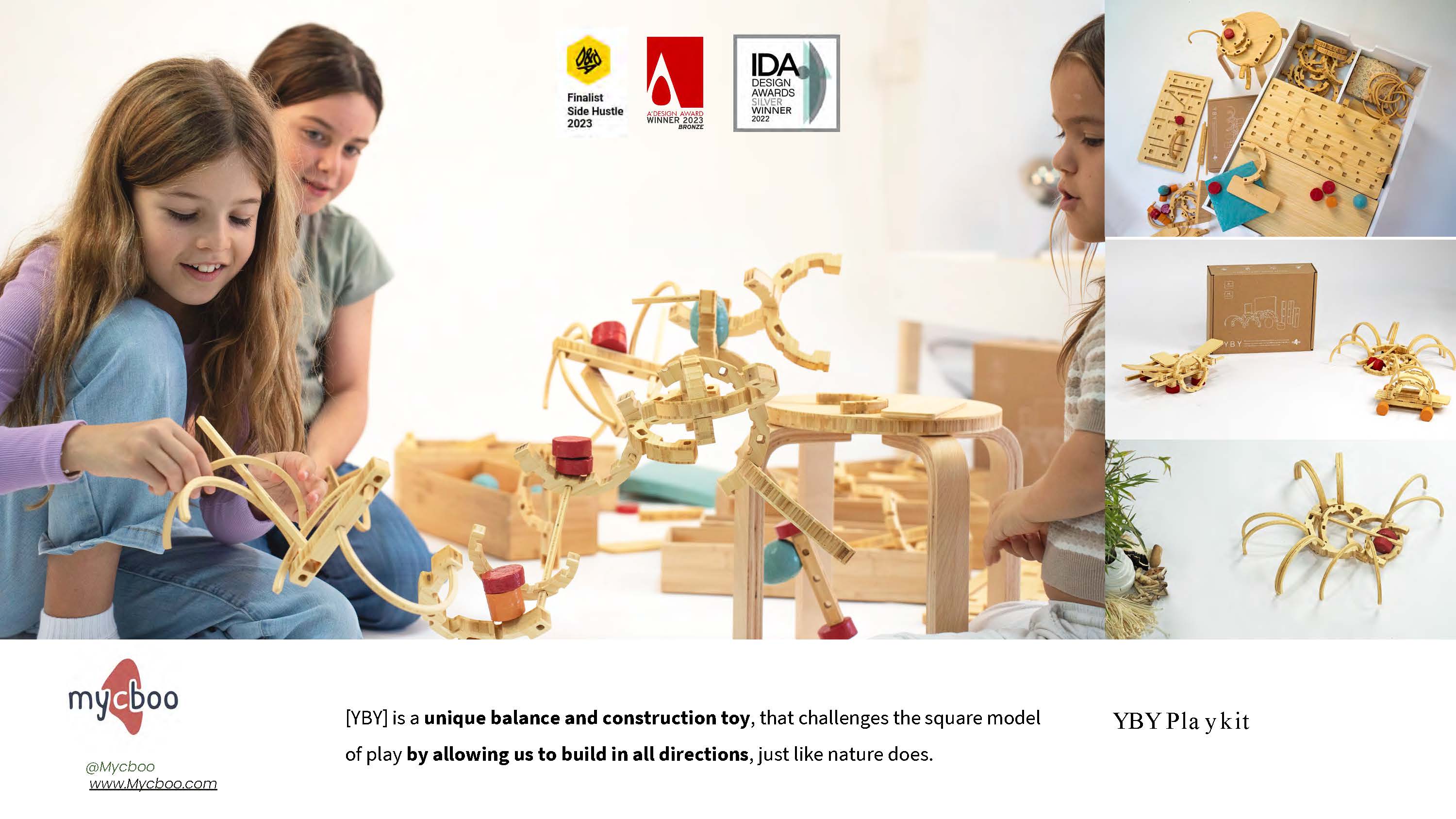 Mid shot image of three female children playing with block toys on the floor