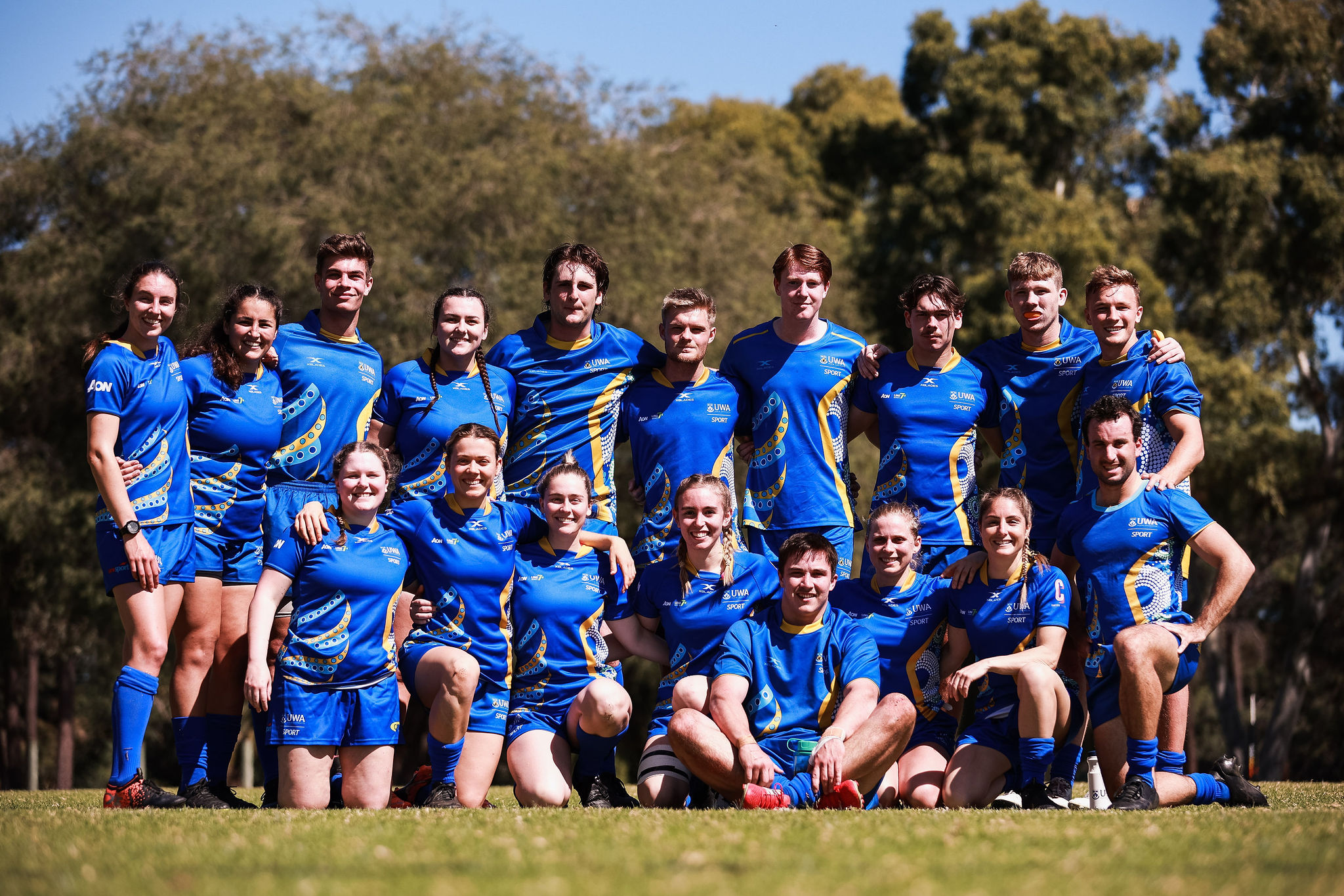 The UWA Nationals team pose for a photo on the field