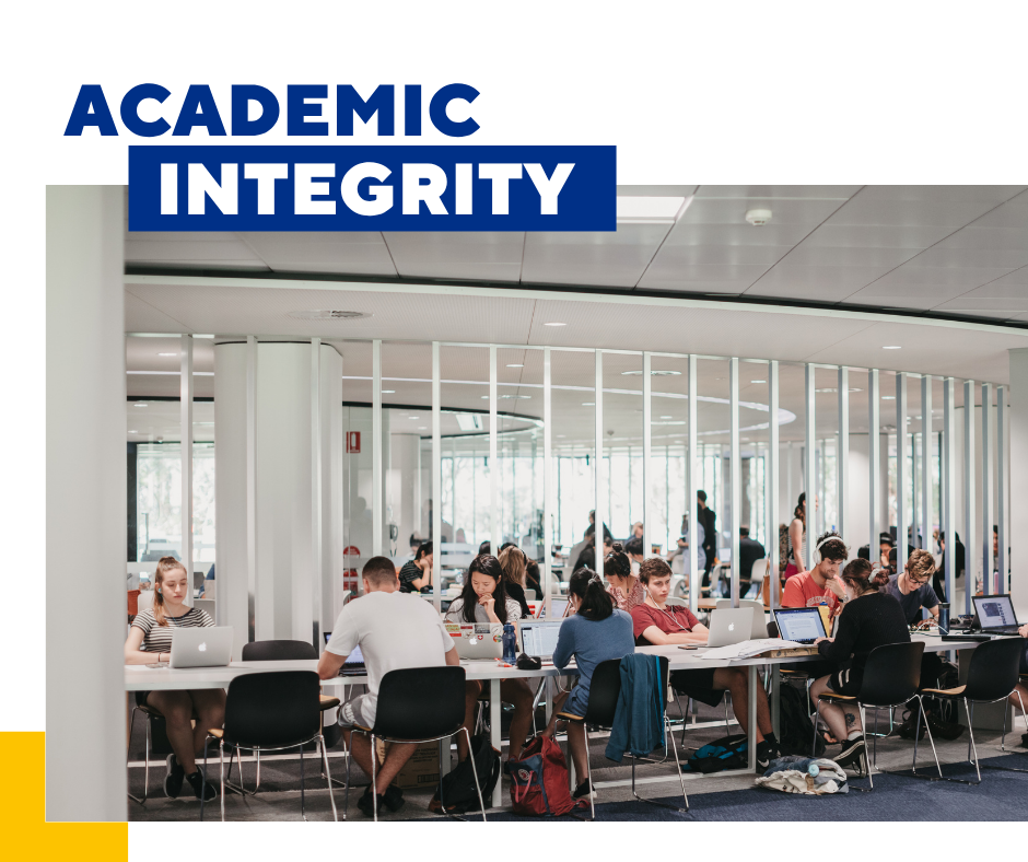 Image of the UWA Library with Academic Integrity text on the image