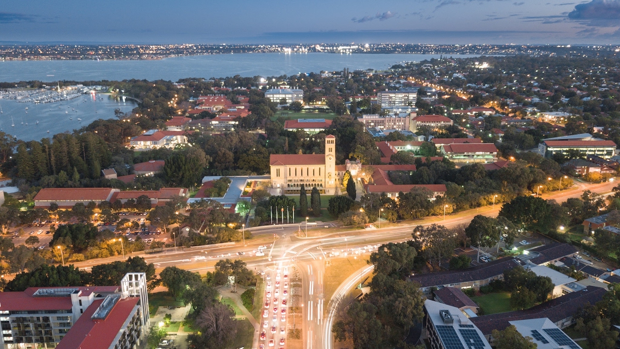 UWA campus from the air at night