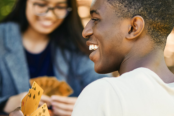 Student playing cards