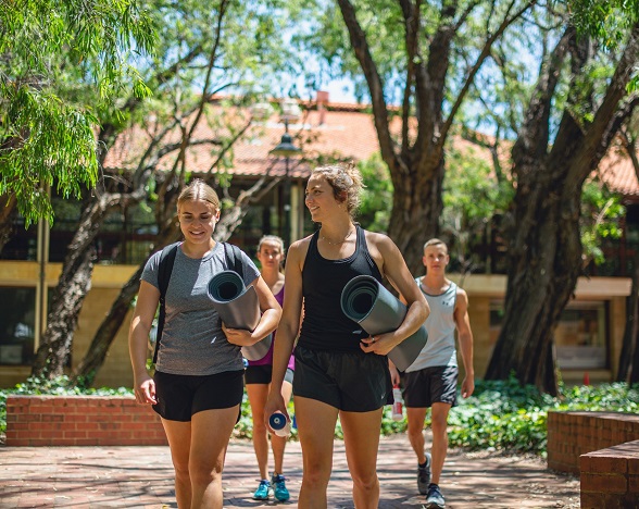 Students exiting yoga class