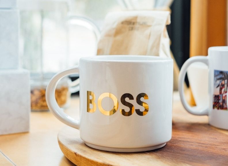 Mug with BOSS written on it