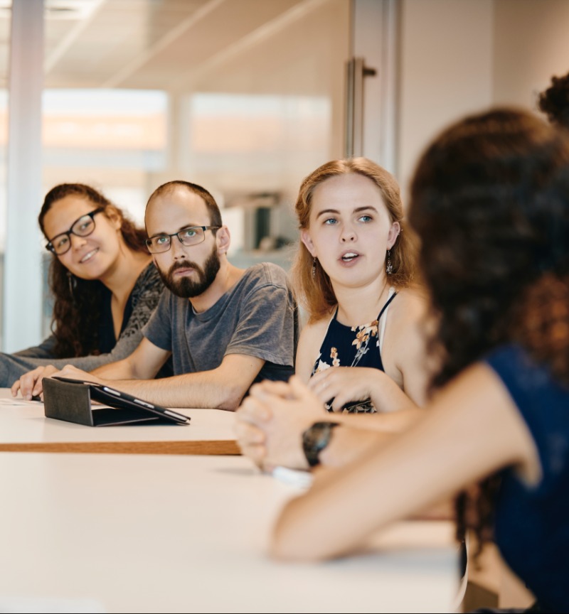 Students talking during a conference