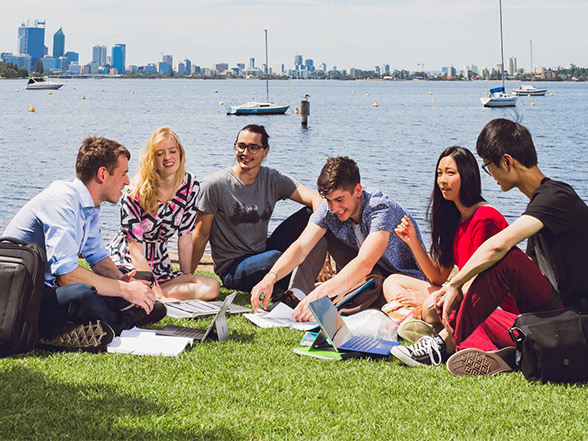 students by river