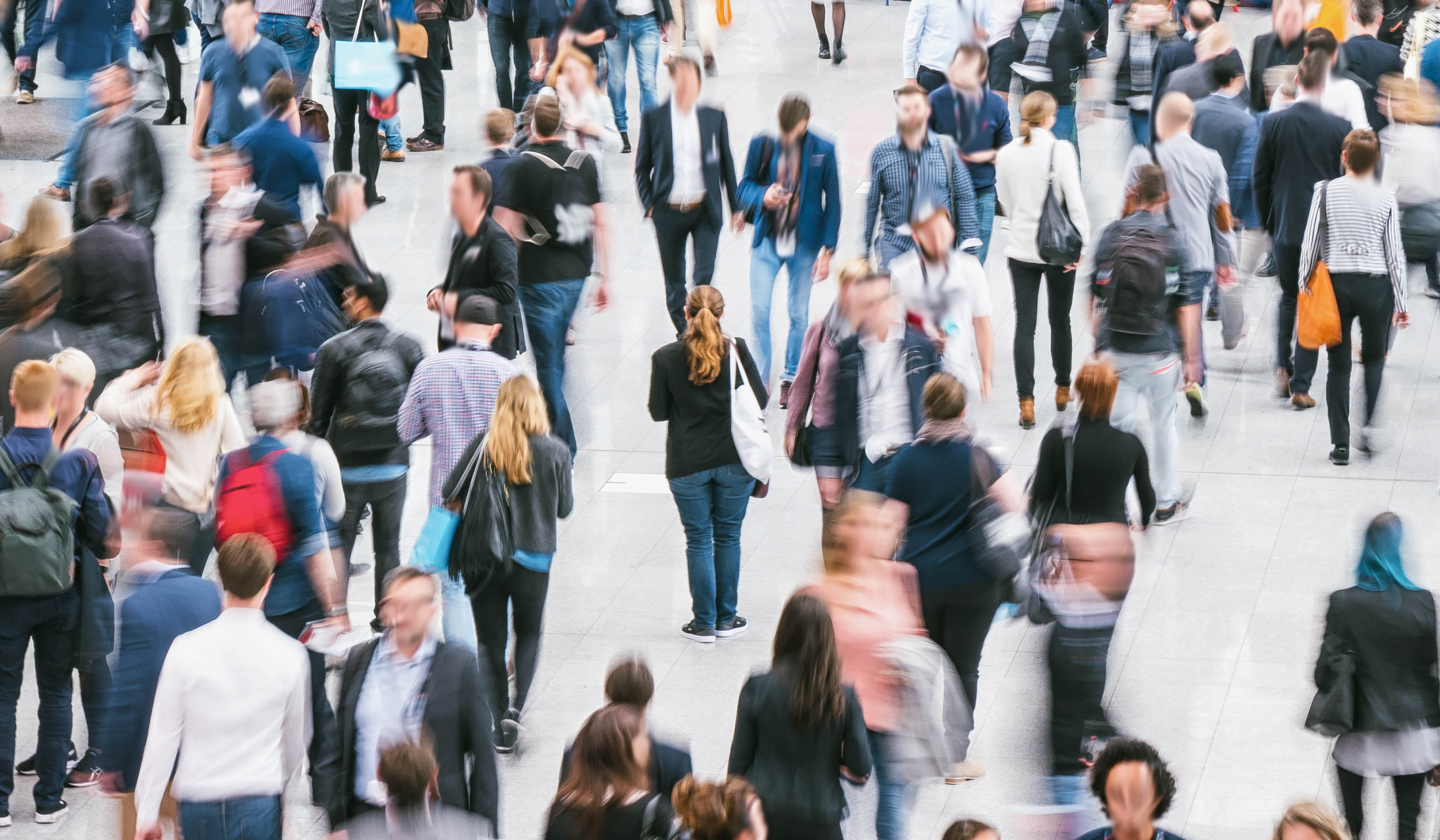 Person isolated in a crowd