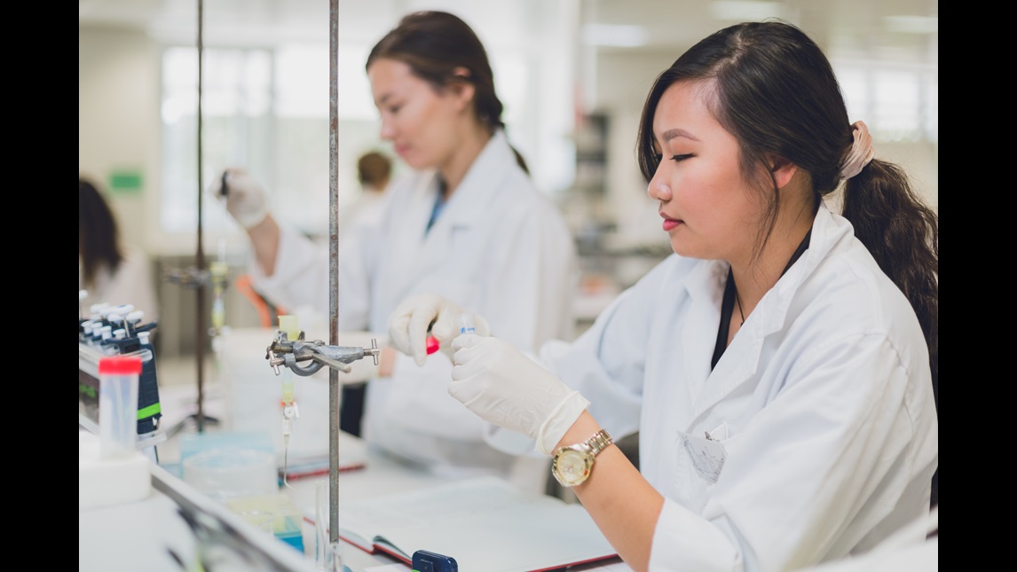 Female researcher in a medical lab