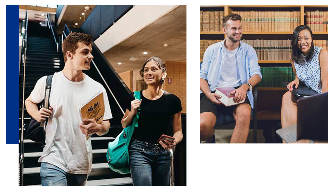 Decorative image depicting several students in conversation