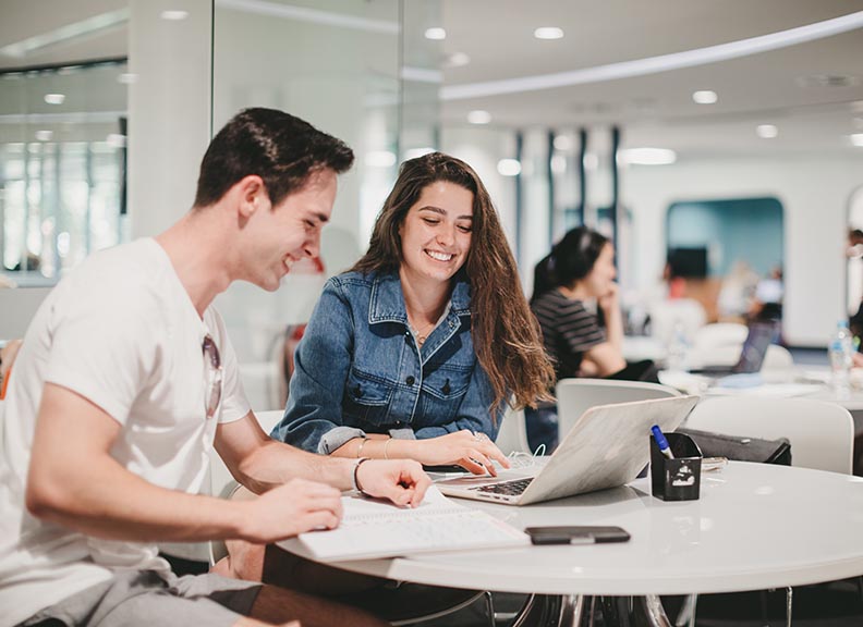 Students at desk studying