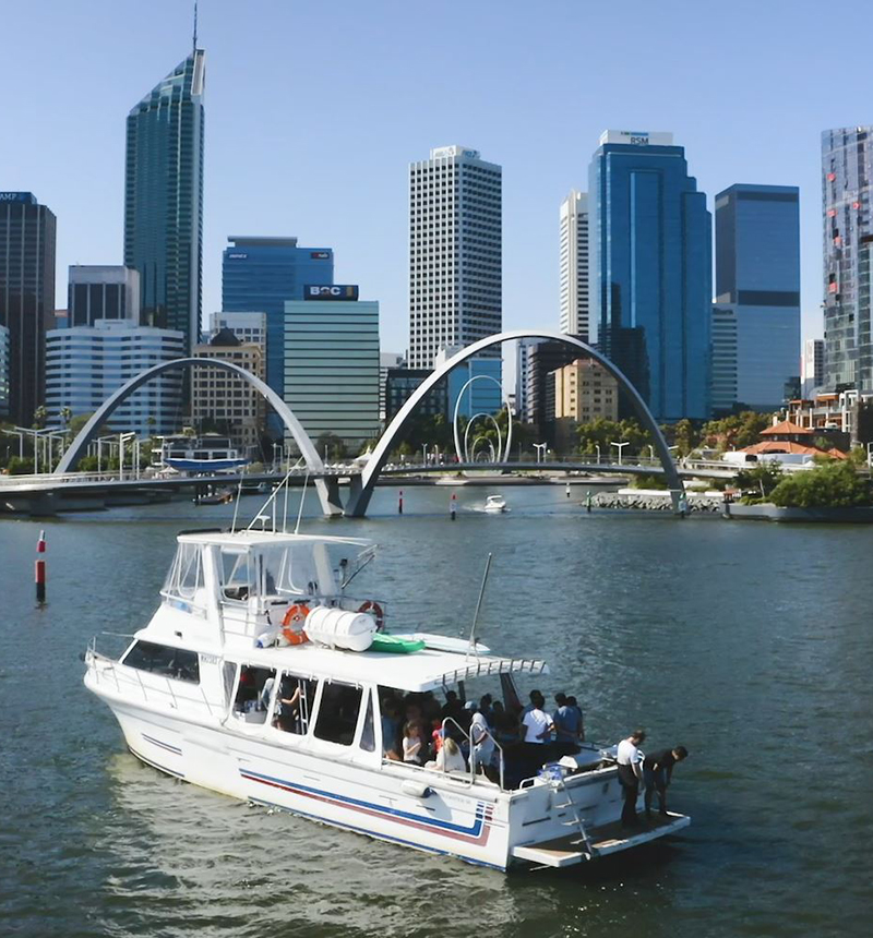 Students on a boat in Elizabeth Quay